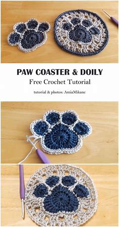 Crochet Paw Print Coaster/Doily - Crafts Time | Crochet coaster pattern, Crochet, Crochet motif
