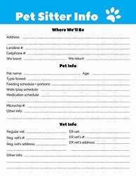 Image result for Pet Sitting Information Sheet Template