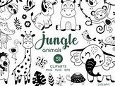 Image result for Jungle Animals in a Row Clip Art Black and White