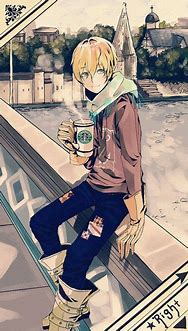Image result for Anime Boy Holding a Cup of Coffee