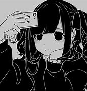 Image result for Black and White Anime Girl On Phone