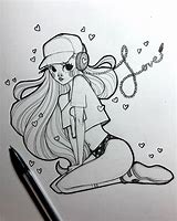 Image result for Black and White Anime Girl with Headphones