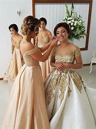 Image result for V-Neck Satin Bridesmaid Dresses Champagne