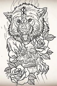 Image result for Wolf Tattoo Sketch