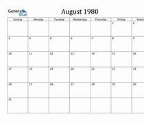 Image result for Calendar 1980 August 5th