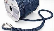 INNOCEDEAR Anchor Rope Braided Anchor Line(Navy, 3/8" x 100') Premium Solid Braid MFP Boat Rope with Stainless Steel Thimble, Quality Marine Rope, Boat Accessories