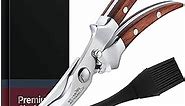 Heavy Duty Poultry Shears | Food Grade Stainless Steel Scissors for Bone, Chicken, Meat, Fish, Seafood, Vegetables | Anti-Rust Ergonomic Spring Loaded Food SHEAR | Built-In Lock |(Brown Wood Handles)