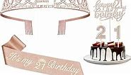 21st Birthday Decorations for Her, Including 21st Birthday Sash, Cake Topper, Crown, Candles, 21st Birthday Gifts for Her, 21st Birthday Decorations for Women