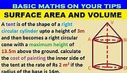 A tent is of the shape of a right circular cylinder up to a height of 3m and then becomes a right ..