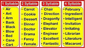 500+ Syllable Words List 🤔 | 1, 2, 3, 4, 5, 6 & 7 Syllable Words List | Learn with examples
