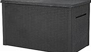 Keter Java XXL 230 Gallon Resin Rattan Look Large Outdoor Storage Deck Box for Patio Furniture Cushions, Pool Toys, and Garden Tools, Dark Grey