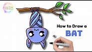 How to Draw a Bat Hanging From a Tree | How to Draw a Cute Bat Step by Step Easy