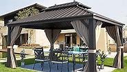 YOLENY 10' X 13' Hardtop Gazebo Galvanized Steel Outdoor Patio Gazebo Canopy Double Roof Pergolas Aluminum Frame with Netting and Curtains for Garden, Patio, Lawns, Parties