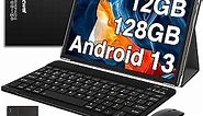 2024 Newest 10 Inch Tablet Android 13 Tablets with Keyboard, 12GB RAM 128GB ROM 512GB Expand, Octa-Core, 5G/2.4G WiFi, HD IPS Display, 8000mAh Tablet PC with Case Mouse GPS Split Screen Support-Black