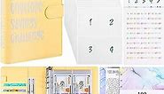 100 Envelopes Money Saving Challenge Binder with Cash Envelopes Pouches and Amount Stickers PU Leather Storage Budget Planner Financial Challenge Savings Account Notebook to Save $5,050 (Yellow)