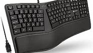 X9 Ergonomic Keyboard Wired with Cushioned Wrist Rest - Type Naturally and Comfortably Longer - USB Wired Keyboard for Laptop with 110 Keys & 5ft Cable - Split Keyboard for PC, Computer Ergo Keyboard
