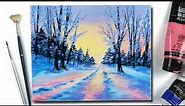 Winter Wonderland: Snowy Landscape Acrylic Painting Tutorial / Easy Simple Acrylic Painting