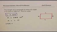Find width of rectangle with area 288 and length twice width