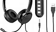 USB Headset with Microphone for PC Laptop, JabNecter 3.5mm Headphones with Microphone Noise Canceling & Volume Control, Computer Headset with Mute&Sidetone for VoIP Skype MS Teams Online Conference
