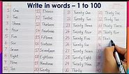 Write number names 1 to 100 in words || one to hundred spelling in English ||write spelling 1 to 100