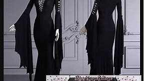 Morticia Addams Gothic Witch Hollow Lace Up Dress