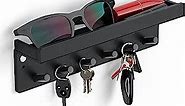 HIIMIEI Magnetic Key Rack with Tray, 6 Hooks Black Acrylic Wall Mounted Key Holder with Top Shelf for Entryway Hallway, 9.6X2.8X1.9inch