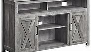 BELLEZE Modern 48 Inch Barn Door Wood TV Stand & Media Entertainment Center Console Table for TVs up to 50 Inches with Two Open Shelves and Cabinets - Corin (Gray Wash)