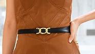 Womens Thin Belts Leather Dress Belt, Gold Double C Buckle