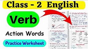Verb Worksheet Class 2 | English Grammar | Class 2 Action Words | Class 2 Worksheet | Class 2 Verbs
