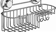 HASKO accessories - Powerful Vacuum Suction Cup Shower Caddy Basket for Shampoo - Combo Organizer Basket with Soap Holder and Hooks - Stainless Steel Holder for Bathroom Storage (Chrome)
