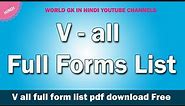 Full Form Hindi | Full Form | VFX | VIRUS | VPN | VGA | VAT | VLC | VIP | VCR | VSNL | VDU | VCD