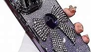 Fycyko for iPhone 14 Pro Max Case Bowknot Glitter Rhinestone Bling Plating Luxury Women Girl Phone Case,Shine Diamond Case for iPhone 14 Pro Max Protective Cover,Clear Gradient Purple