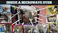 All the parts of a microwave oven, How it works and how to fix it. Capacitor, transformer, interlock