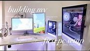 aesthetic desk setup 🤍 my first pc build, minimal + white, gaming/streaming, ryzen 7, rtx 3060