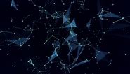 Premium stock video - Animated abstract simple plexus background with molecule-like geometric shapes with bright interconnected points, on a dark blue and teal to black gradient background