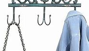 MyGift Wall Mounted Rustic Turquoise Metal Coat Rack, Decorative Vintage Style Entryway Storage Hooks for Hats, Coats, Keys