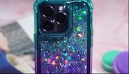 Ruky for iPhone 15 Case for Girls Women, Glitter Flowing Quicksand Sparkle Case with Screen Protector Soft TPU Protective Women Phone Case for iPhone 15 6.1 inches, Teal Purple