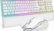 RedThunder K10 Wired Gaming Keyboard and Mouse and Wrist Rest Combo, RGB Backlit, Mechanical Feel Anti-ghosting Keyboard + 7D 7200 DPI Mice+Soft Leather Wrist Rest 3 in 1 PC Gamer Accessories(White)