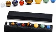 Natural Gemstones Solar System Model Multicolor Space Decor 8 Planets Model Kit Chakra Reiki Healing Crystal Ball Set Gift for Boys Girls Men Women Kids