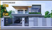 House Design | Modern House 2 Storey | 12m x 15m with 5 Bedrooms
