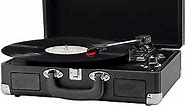 Vintage Vinyl Record Player - Portable 3-Speed Turntable with Bluetooth, Battery, and Stereo Speakers (Black)