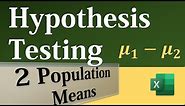Hypothesis test for 2 Population Means using Excel’s Data Analysis