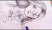 How to draw a girl with Flower - step by step || Drawing tutorial for beginners || Pencil Sketch