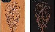 iPhone Wood Phone Case –Viking Compass Vegvisir Celtic- Wooden Protective Case Compatible with iPhone – Eco-Friendly Natural Cherrywood Phone Cover (Natural (Brown), iPhone 12/12 Pro)