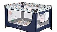 Pamo Babe Travel Foldable Portable Bassinet Baby Infant Comfortable Play Yard Crib Cot with Soft Mattress, Breathable Mesh Walls, and Carry Bag, Blue