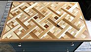 I am LOVING this DIY Wood Mosaic Table Top - Geometric Wood Art Table Top