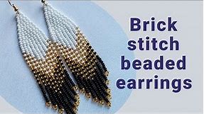 Seed bead earrings tutorial for beginners, brick stitch and bead fringes