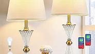 Glass Table Lamps for Bedroom Set of 2, 3 Way Dimmable Touch Lamps for Nightstand, Modern Table Lamps for Living Room