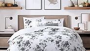 Wellbeing Cotton Comforter Set Queen Size, 5 Pieces Gray and White Queen Floral Comforter Bedding Sets Lightweight Bed Sets Bed in a Bag with Comforter, Pillowcases & Shams for All Season