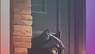 Black cat peeking, spy cats pets from corner Creative kitty graphic silhouettes with big eyes Peek